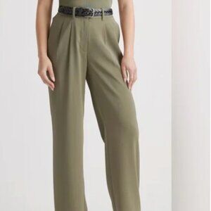 Stretch Crepe Pleated Wide Leg Pants